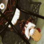 Аватар Беатриче / Beatrice из аниме Когда плачут чайки / Umineko no Naku Koro ni сидит на скамье, поднимает голову и говорит