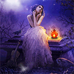 99px.ru аватар Девушка в пышном платье сидит на гробу, рядом с ней скрипка, лампа и ворона, автор исходника Xan-04