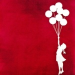 99px.ru аватар Силуэт девочки с воздушными шарами на красном фоне
