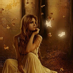 99px.ru аватар Девушка с темно-рыжими волосами сидит в осеннем лесу и смотрит на светящихся бабочек, автор исходника EnchantedWhispers