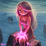 99px.ru аватар Девушка сидит на камне с розовым цветком, из которого исходит магический свет
