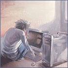 99px.ru аватар L Lawliet / Эль Лоулайт из аниме Тетрадь Смерти / Death Note сидит за компьютером