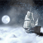 99px.ru аватар Корабль плывет по облакам в тумане, на фоне звездного неба и полной луны
