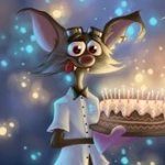 99px.ru аватар Смешной ушастый крысенок держит торт со свечами, автор Rom-Art