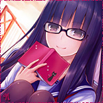 99px.ru аватар Анимешная девушка с фиолетовыми волосами, в очках держит в руках розовый дневник и улыбается