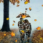 99px.ru аватар Рисованная абстрактная пара из листьев под зонтом, гуляющая в осеннем парке в листопад