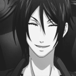Аватар Sebastian Michaelis / Себастьян Михаэлис из аниме Темный дворецкий / Dark Butler / KuroShitsuji что-то говорит, мило улыбаясь и хитро прищуриваясь