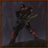 Аватар Красный робот из аниме Стальная тревога / Full Metal Panic ведет огонь из пулемета со склона горы