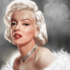Аватар Мэрилин Монро / Marilyn Monroe с белой меховой накидкой на плечах, в ожерелье на сером фоне