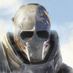 99px.ru аватар Главный герой Эллиот / Elliot из игры Армия из двоих / Army of Two на фоне облачного неба, в металлической защитной маске с аэрографией в виде огня