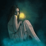 99px.ru аватар Девушка с огненным шаром в руках сидит в густом бирюзовом тумане, работа water dreams / водные грезы, автор исходника CreamyMagique