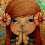 99px.ru аватар Смешная девочка с цветами в волосах держит руки у лица