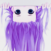 Аватар Chibi Mizore / Маленькая Мизоре из аниме Крест Вампира / Крестик + Вампир / Розарио + Вампир / Rosario + Vampire повиснув вниз головой выглядывает на белом фоне
