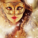 99px.ru аватар Девушка в золотистой маске стоит в сияющей дымке