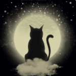 99px.ru аватар Черная кошка сидит на облаке, на фоне луны