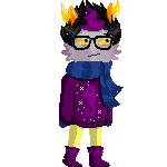 Аватар Eridan Ampora / Эридан Ампора из веб-комикса Хоумстак / Homestuck зимой стоит в сугробе под снегопадом и недовольно моргая смотрит вверх