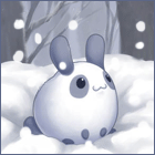 99px.ru аватар Кавайный зайчик сидит в снегу в зимнем лесу и смотрит на падающие снежные хлопья