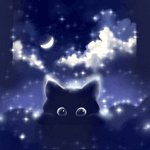 99px.ru аватар Черный котенок на фоне месяца и облаков в ночном небе, художник Apofiss