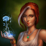 99px.ru аватар Рыжеволосая девушка с кулоном на шее, держит в руках голубую розу