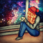 Аватар Девушка сидит у окна, смотря на космос