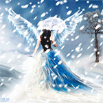 99px.ru аватар Девушка - ангел идет с белым зонтом под снегопадом