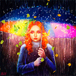 99px.ru аватар Девушка с зонтом стоит в дождь под падающими осенними листьями