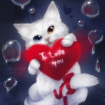 99px.ru аватар Белая кошечка держит в лапах красное сердечко с надписью (I love you / Я люблю тебя)