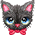 99px.ru аватар Черный котенок с большими грустными голубыми глазами и красным бантом на шее моргает