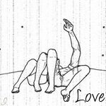 99px.ru аватар Рисованные мужчина и женщина лежащие на земле, при этом мужчина указывает рукой вверх на небо и звезды, с эффектом старого кино (Love / Любовь)