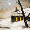 99px.ru аватар Зимний пейзаж - в окошках избушки, занесенной снегом, горит свет, на небе полная луна и идет снег