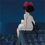 99px.ru аватар Кики / Kiki, Джи-Джи / Jiji и черный котенок из аниме Kikis delivery service / Ведьмина служба доставки сидят на крыше
