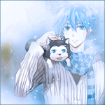 99px.ru аватар Tetsuya-kun / Тэцуя-кун из аниме Баскетбол Куроко / Kuroko no Basuke в теплой кофте и полосатом шарфе, со своим щеночком на плече, зимой в снегопад