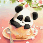 99px.ru аватар В чайной кружке, которая стоит на блюдце, спит маленькая панда, вокруг опавшие лепестки, художник Anne-Patzke