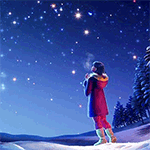 99px.ru аватар Девушка в красной куртке стоит на снегу и смотрит на звездное небо
