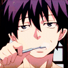 Аватар Рин из аниме Синий Экзорцист / Blue Exorcist чистит зубы с равнодушным взглядом