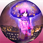 99px.ru аватар Девушка стоит под зонтом на фоне вечернего города, в небе раскаты молнии, на улице идет дождь