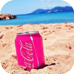 Аватар Розовая баночка Coca - cola / Кока - кола в песке у моря