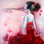 Аватар Девушка азиатской внешности в красном платье и бабочки, by ladysybile