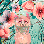 99px.ru аватар Розовый волк сидит и смотрит на большие цветы