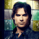 Аватар Деймон Сальваторе / Damon Salvatore из сериала Дневники Вампира / The Vampire Diaries на фоне витражного окна