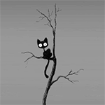 99px.ru аватар Черная кошка сидит на дереве и машет хвостом