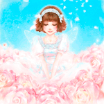 99px.ru аватар Девушка-ангел сидит на розовых розах, в окружении лепестков