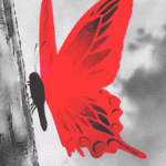 99px.ru аватар Красная бабочка на фоне черно-белого неба