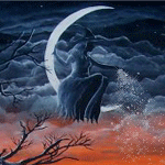 99px.ru аватар Ведьма сидит на луне и рассыпает пыль, на фоне мрачного облачного неба