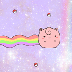 Аватар Джигглипуф / Jigglypuff из аниме Покемон / Pokemon летит по небу, оставляя радужный след