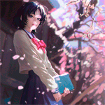 99px.ru аватар Девушка в школьной форме, стоит под листопадом с дерева сакуры
