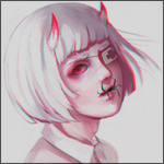 99px.ru аватар Девушка-демон с повязкой на глазу, изо рта которой выползает паук, art by kittysophie