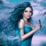 99px.ru аватар Девушка с голубыми волосами с птичкой в руках, художник Ivenzia