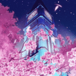 99px.ru аватар Башня с часами и цветущая сакура, кадр из аниме Ouran Koukou Host Club / Хост-клуб Оранской школы
