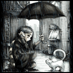 99px.ru аватар Девочка укрывает от дождя зонтом, белую кошку